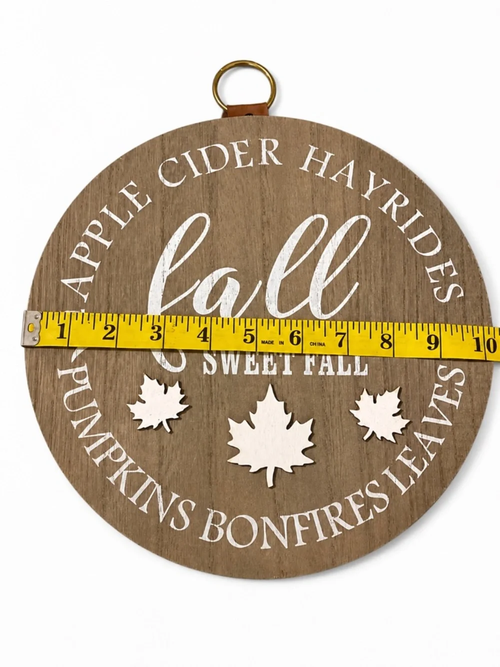 Fall Sweet Fall Round Wooden Wall Sign Apple Cider Pumpkin Leaves